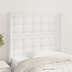 vidaXL Tăblie de pat cu aripioare, alb, 83x16x118/128 cm, piele eco foto