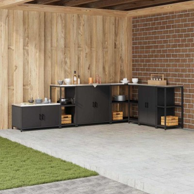 vidaXL Raft de depozitare pentru bucătărie cu raft Negru Oţel 874968 foto