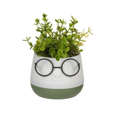 Ghiveci decorativ ochelari cu planta artificiala, verde, 9.5x14 cm, ATU-086334