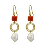 Cumpara ieftin Cercei Argint 925 Placat Aur cu Perle Cultură, Coral Roșu Sardinia și Filigran Muse - Bijuterii Damă Handmade Made in Italy