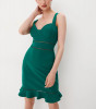 Rochie mini cu volan, decolteu si bretele, verde, dama, Mohito