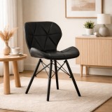 Scaun stil scandinav, Artool, Lago, piele ecologica neagra, picioare lemn negru, 47.5x52x74 cm