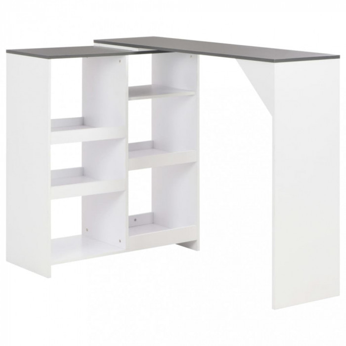 Gossi masa de bar cu raft mobil, alb, 138x39x110 cm