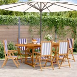 Set mobilier de grădină 7 piese textil albastru alb/lemn masiv