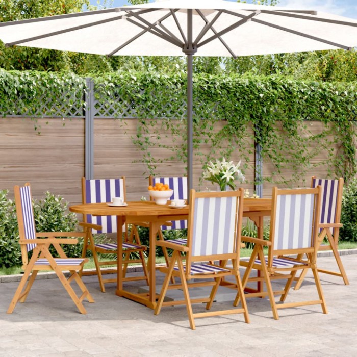 Set mobilier de grădină 7 piese textil albastru alb/lemn masiv