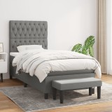 VidaXL Pat box spring cu saltea, gri &icirc;nchis, 100x200 cm, textil