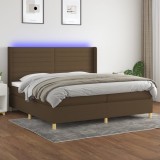vidaXL Pat cu arcuri, saltea și LED, maro &icirc;nchis, 200x200 cm, textil