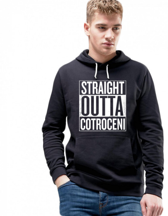 Hanorac Barbati Negru - Straight Outta Cotroceni - S