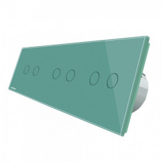 Intrerupator dublu+dublu+dublu cu touch Wireless Livolo din sticla verde, VL-C702R/C702R/C702R-18 foto