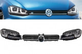 Ansamblu Faruri 3D Semnal Dinamic LED cu Grila VW Golf 7 VII (2012-2017) R Design Argintiu Performance AutoTuning, KITT