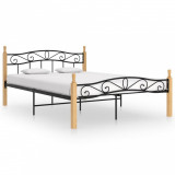Cadru de pat, negru, 160x200 cm, metal si lemn masiv de stejar GartenMobel Dekor, vidaXL
