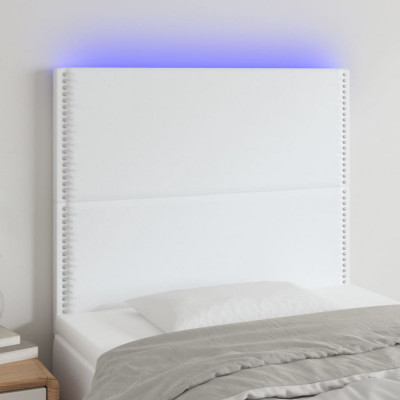 Tablie de pat cu LED, alb, 100x5x118/128 cm, piele ecologica GartenMobel Dekor foto