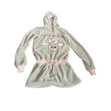 Bluza dama de pijama , lunga , marimea S , culoarea gri cu roz