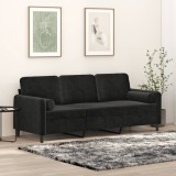 Canapea 3 locuri Gossi, 180 cm, catifea neagra, cu perne decorative