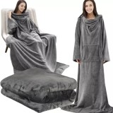 Patura cu maneci oversize gri Ruhhy, tip hanorac, 210 x 210 cm