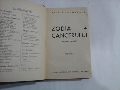 Zodia Cancerului sau Vremea Ducai-Voda vol.I si vol.II (roman istoric) - MIHAIL SADOVEANU - Bucuresti, 1929 foto