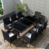 VidaXL Set mobilier de grădină cu perne, 9 piese, negru, poliratan 42538