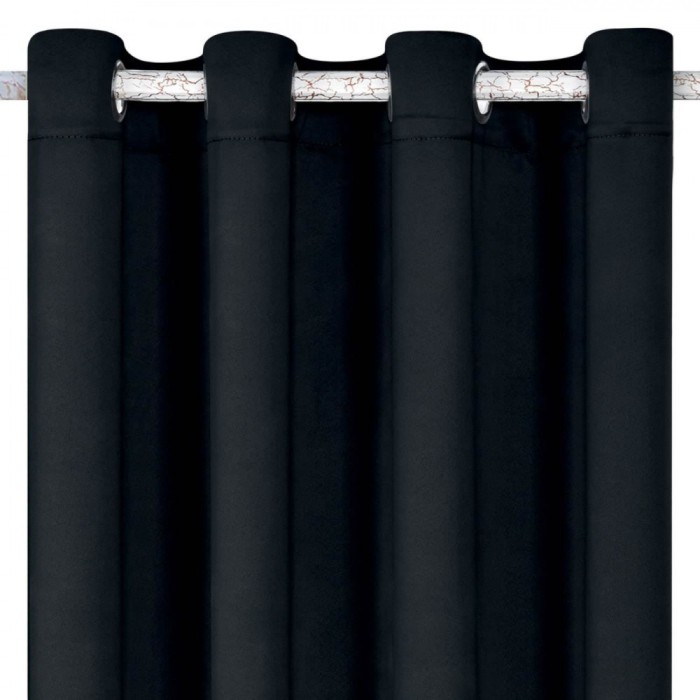 Draperie Decorativă, Negru, Poliester, Dimensiuni 140x260 cm, Inele Metalice