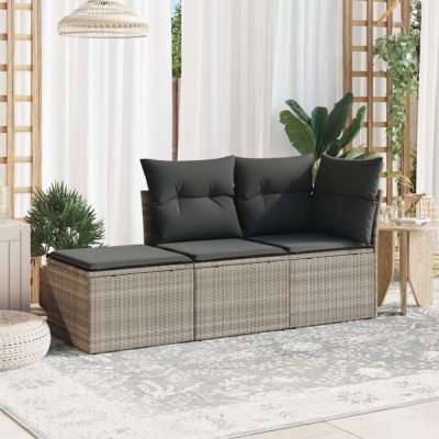 vidaXL Set canapele de grădină cu perne, 3 piese gri deschis poliratan 3217472 foto