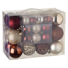 Set Globuri Crăciun, Model, Multicolor, 50 Bucăți, Dimensiuni 3-4-6 cm, Mat, Strălucitor, Glitter, Plastic