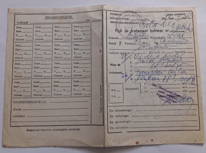 Document , Fisa de tratament balnear