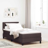 Pat Box Spring cu Saltea &amp; LED Maro &Icirc;nchis 100x200 cm Țesătură