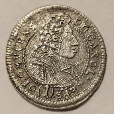 Boemia Olomouc 1 kreuzer 1701 argint Charles lll Joseph of Lorraine foto