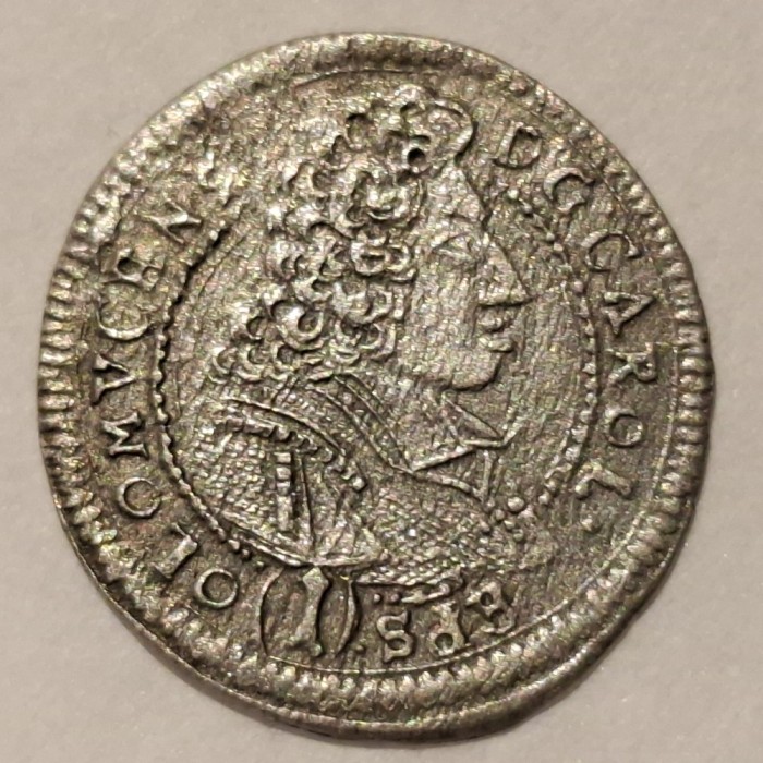 Boemia Olomouc 1 kreuzer 1701 argint Charles lll Joseph of Lorraine