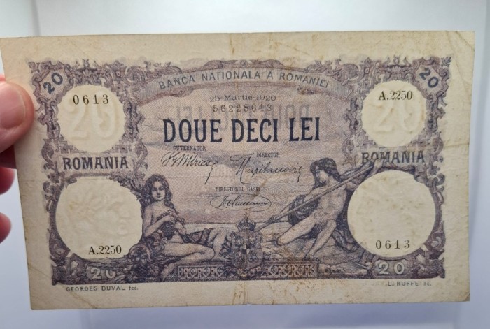 20 lei 1920, seria A.2250 0613, stare bună