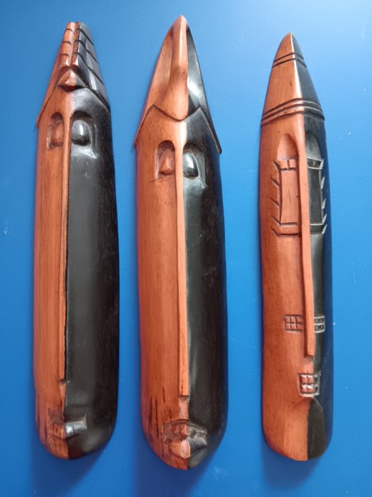 LM - Masca africana din lemn - vintage - set trei masti - lucrate manual