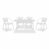 Set mobilier de gradina 5 piese Valor-Tade, Pakoworld, masa si 4 scaune, 120x70x70 cm, metal/sticla, alb