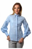 Camasa Dama Office Bleu T&#039;esha, Maneci Bufante, Fenta Dubla, Bumbac 95%, Croiala Cambrata, Produs in Romania