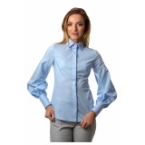 Camasa dama office bleu cu maneci bufante si fenta dubla