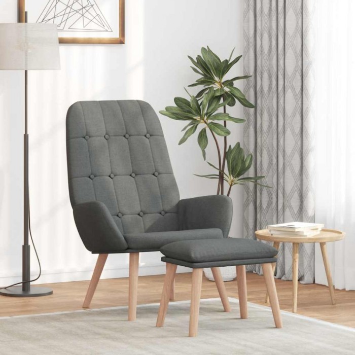 vidaXL Scaun de relaxare cu taburet, gri deschis, textil