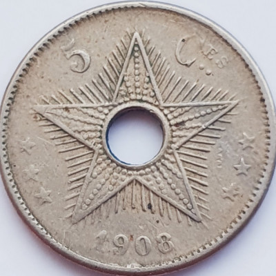 2989 Belgian Congo 5 centimes 1908 L&amp;eacute;opold II km 9 foto