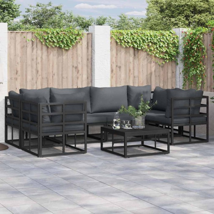 vidaXL Set de canapele pentru grădină 7 pcs Negru Aluminiu 3378945