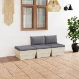 vidaXL Set mobilier grădină paleți, 3 piese, cu perne, lemn de molid 3063408