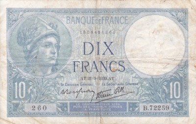 FRANTA 10 francs 21-9-1939 VF!!! foto