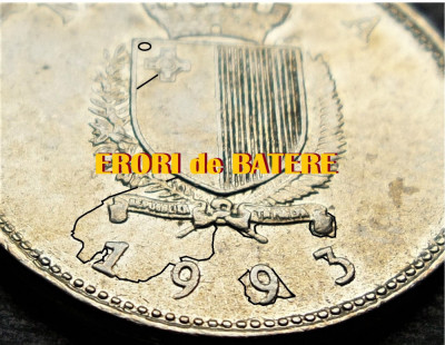 Moneda 25 CENTI - MALTA, anul 1993 *cod 2185 EROARE BATERE - SURPLUS! foto