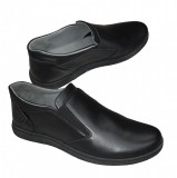 Pantofi lati si comozi fara siret din piele naturala cu marimi mari 40-46, 41, 42, 44, 45, Negru