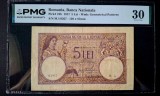 ROMANIA - 5 Lei 1917 Fagure mare , tiparita in Rusia . Piesa curata, culori vii deosebite, nu a fost spalata sau presata. Foarte rara. PMG 30 VF