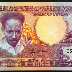 Bancnota EXOTICA 100 GULDENI - SURINAME, anul 1986 *cod 563 = UNC!