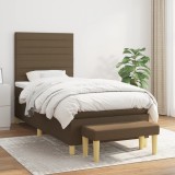 vidaXL Pat box spring cu saltea, maro &icirc;nchis, 90x200 cm, textil