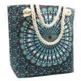 Geanta Dama Mandala Albastru Inchis, Manere Franghie, Buzunar Interior, 45x41.5cm, Plaja, Shopping