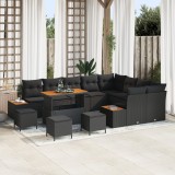 Set de canapea de grădină vidaXL de 13 piese cu perne din ratan negru, Set de dining de grădină vidaXL de 4 piese cu perne din ratan negru