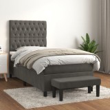 Cumpara ieftin Pat box spring cu saltea, gri &icirc;nchis, 90x190 cm, catifea