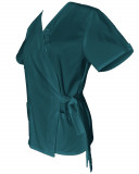 Halat Medical Pe Stil, Tip Kimono Turcoaz Inchis cu Elastan, Model Daria - XS