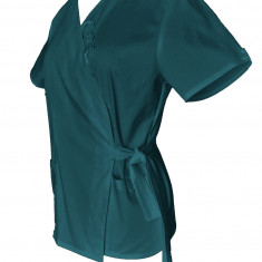 Halat Medical Pe Stil, Tip Kimono Turcoaz Inchis cu Elastan, Model Daria - XS