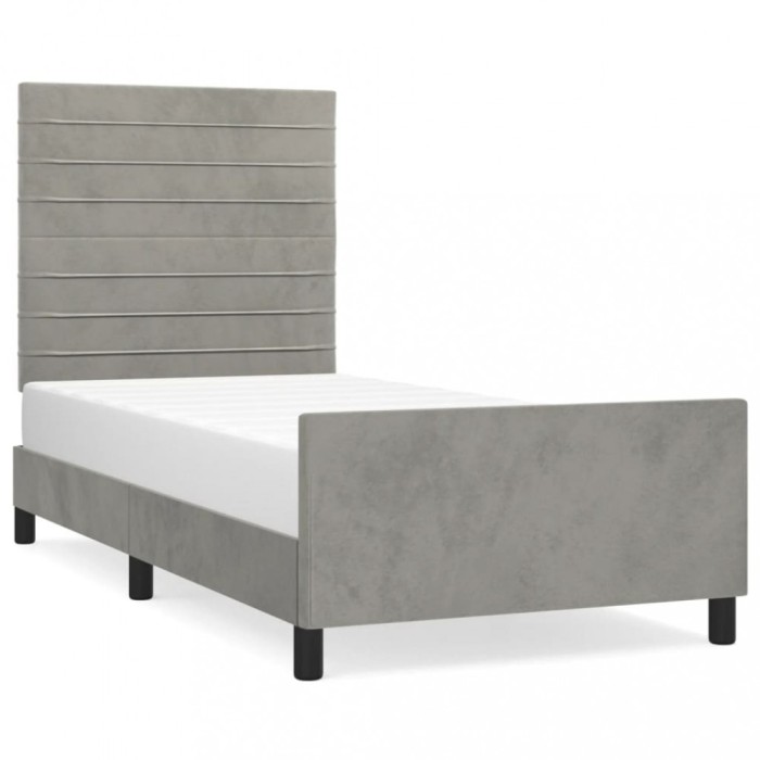 Cadru de pat fara saltea, gri deschis, 80x200 cm, catifea