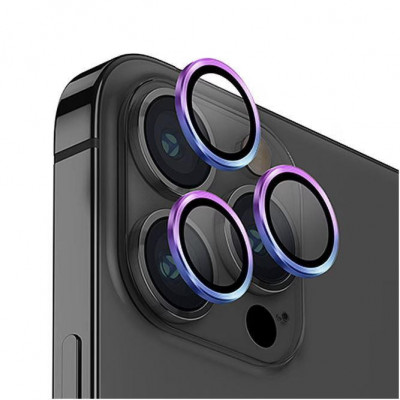 Sticla de protectie camere cu cadru din aluminiu pentru iPhone 14 Pro Max, Rainbow foto
